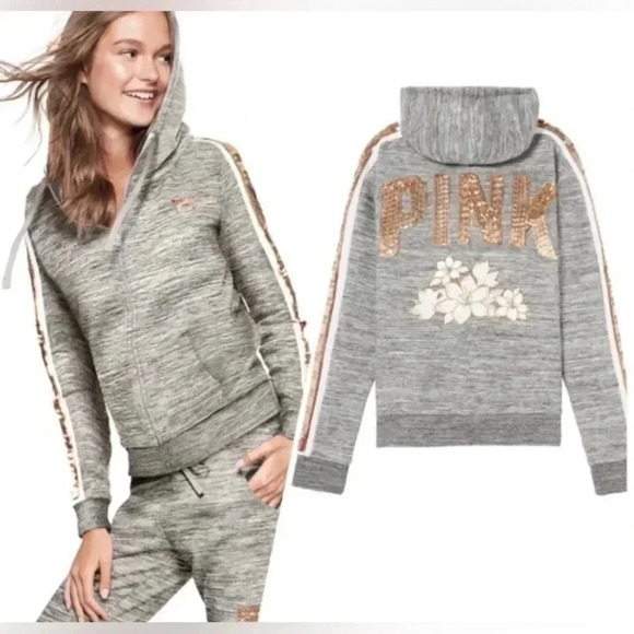 PINK VS HTF FLORAL BLING HOODIE / JOGGERS OUTFIT SET L - Picture 3 of 13